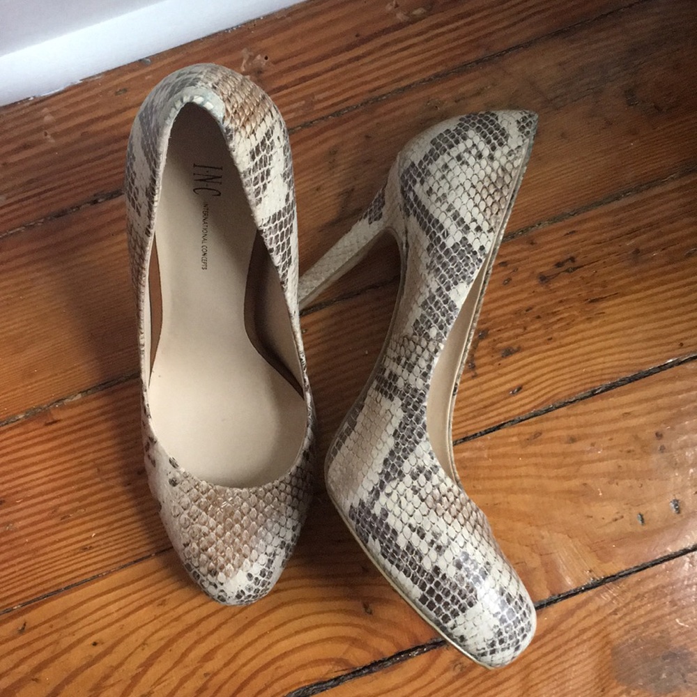 INC heels snake skin print